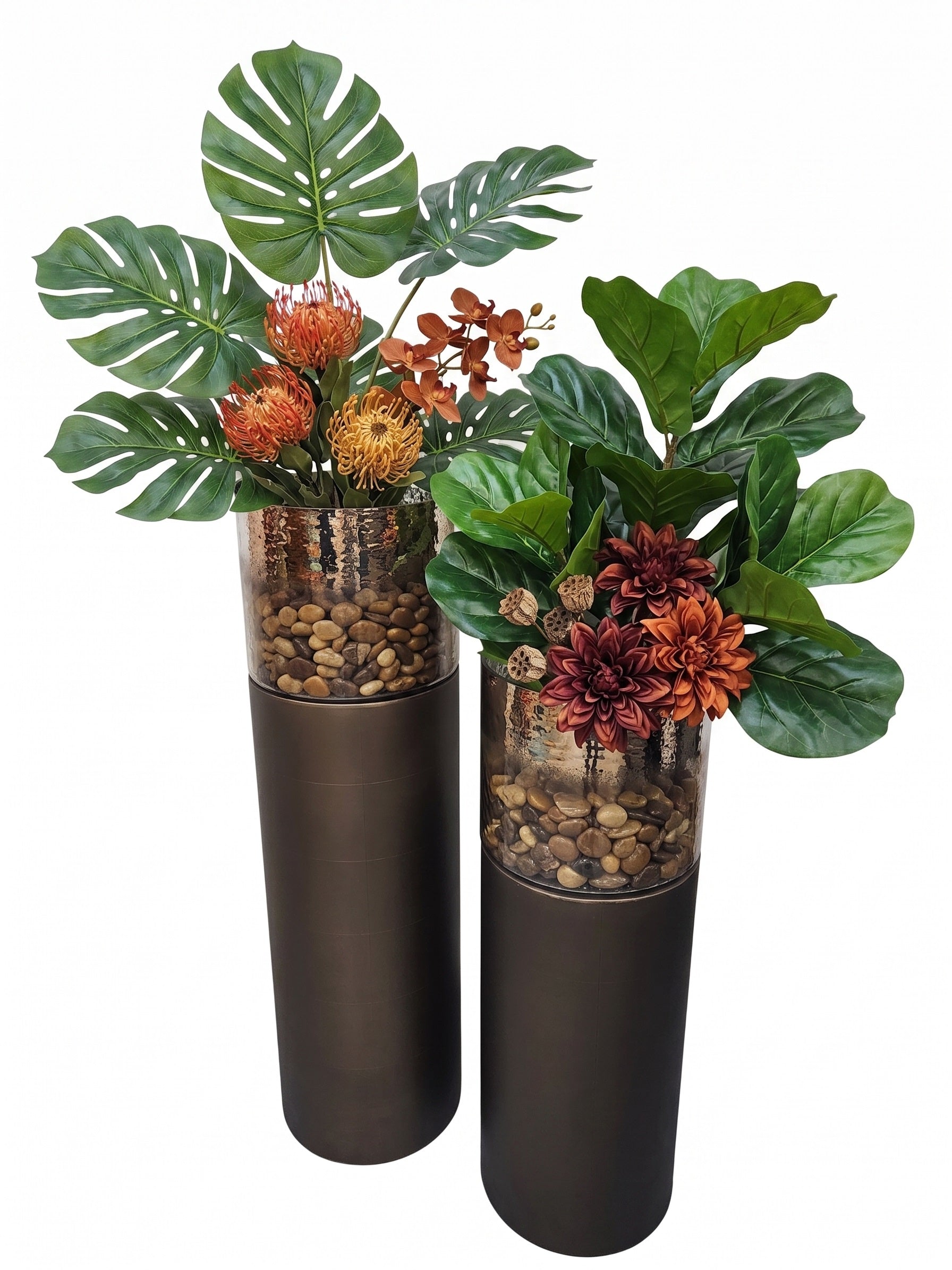 EHAIKA Indoor Decorative Planter / Pots, Glass Hurricane Bowl With Iron Stand Holder – Home Livingroom, Office Décor