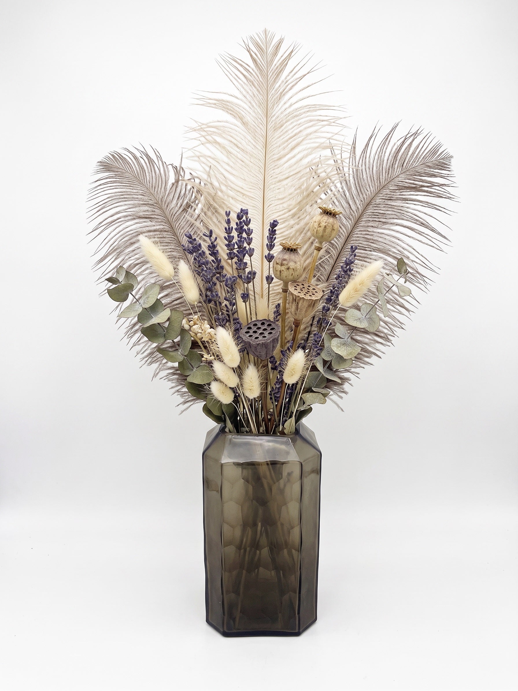 EHAIKA Large Glass Flower Vase Bowl With Honeycomb Cut Patterned, Rectangular Shaped - Black Colour