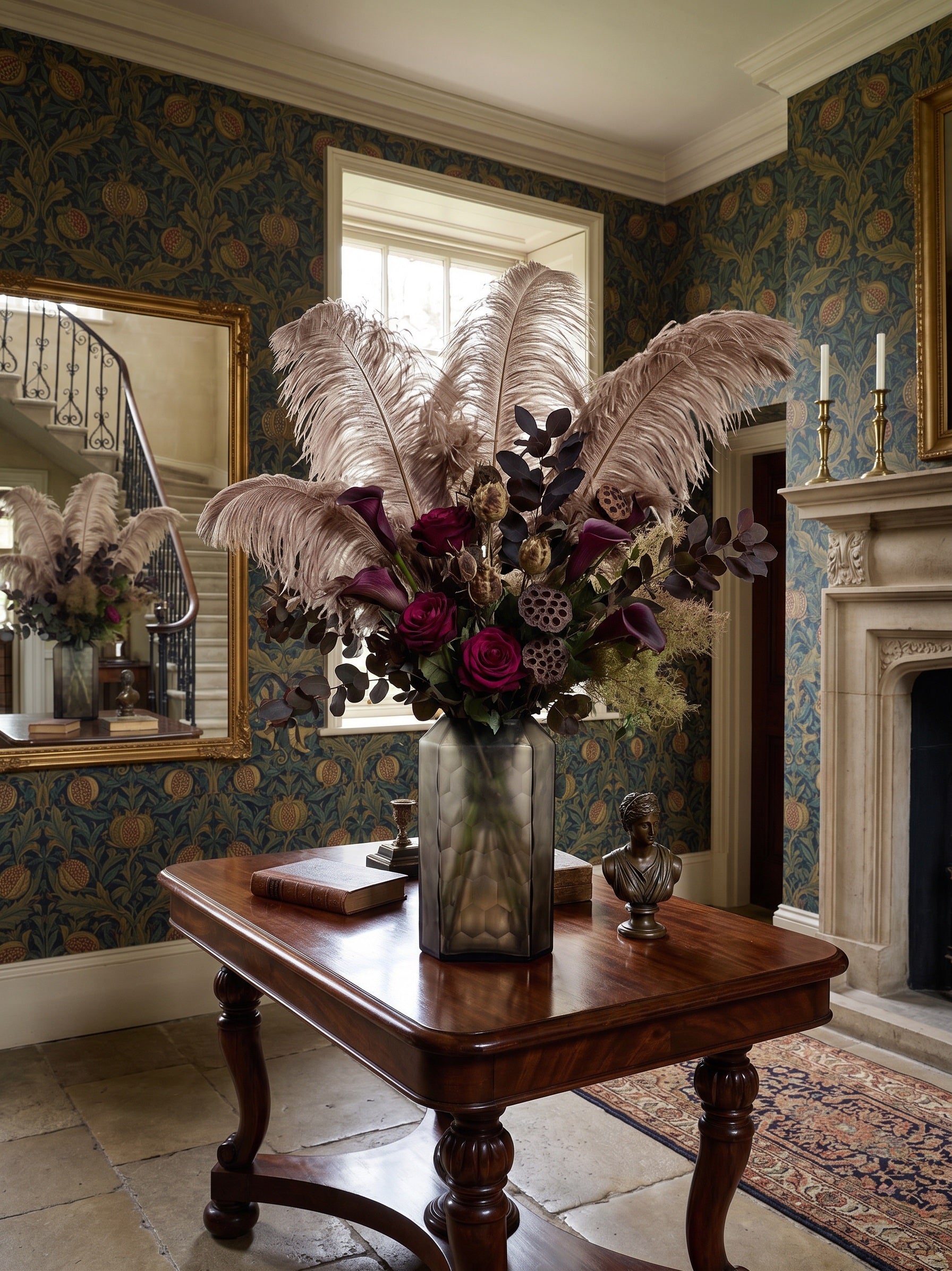 EHAIKA Large Glass Flower Vase Bowl With Honeycomb Cut Patterned, Rectangular Shaped - Black Colour