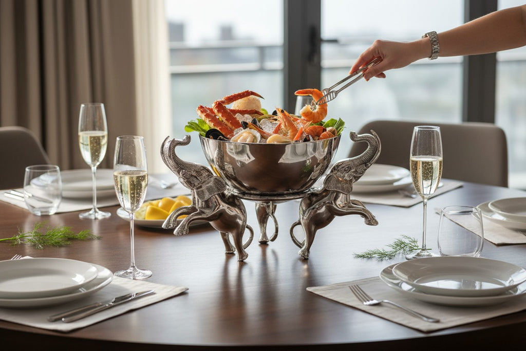 EHAIKA Large Wine Chiller / Fruits Bowl On Elephant Sculpture - Safari Decorative Serving Tableware - SG Stock