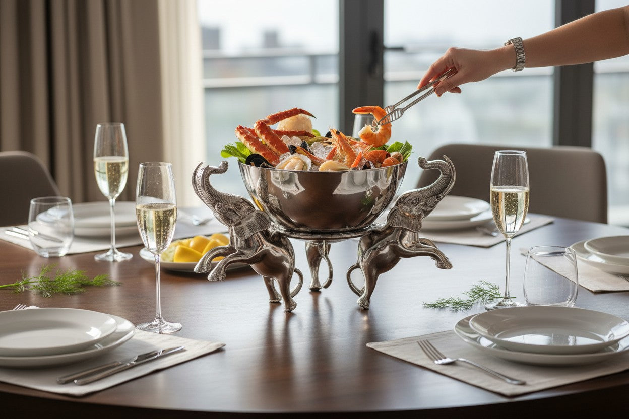 EHAIKA Large Wine Chiller / Fruits Bowl On Elephant Sculpture - Safari Decorative Serving Tableware - SG Stock