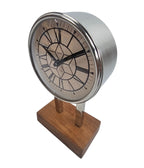 EHAIKA Classical Clockface Design, Metal Pillar Table Clock With Solid Wooden Base