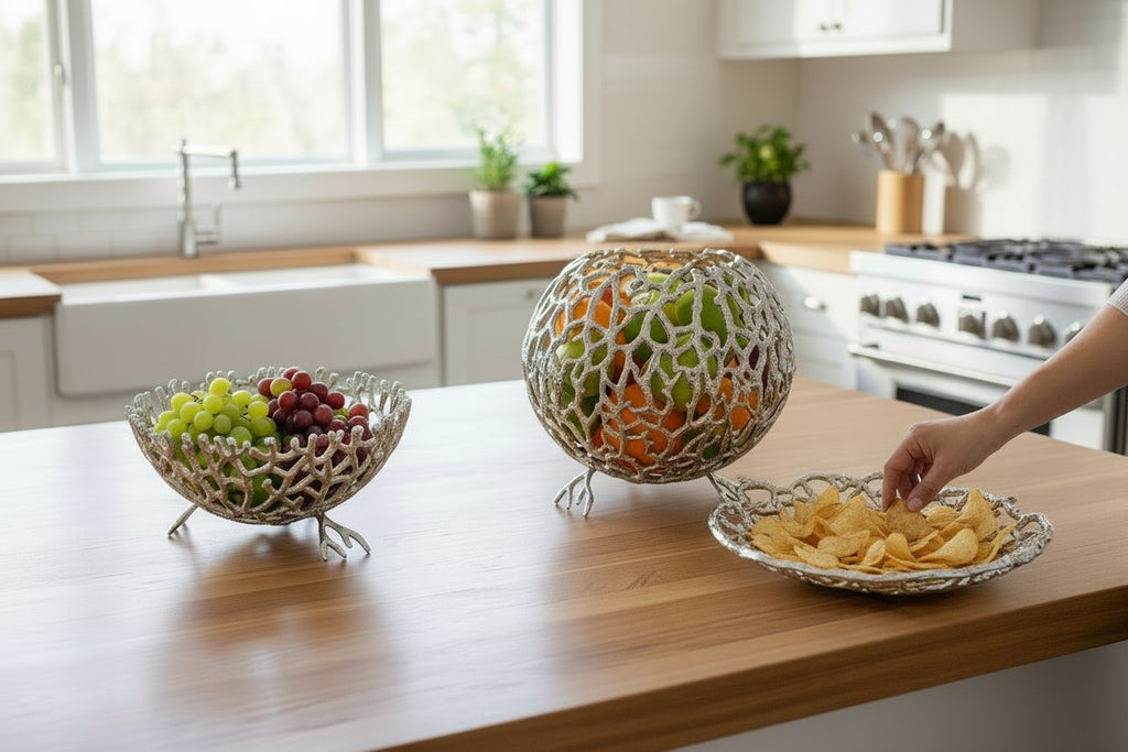EHAIKA Sea Coral Design Serving Plate / Bowl (Set of 3) - Dinner Party, Aluminium Dinning Tableware