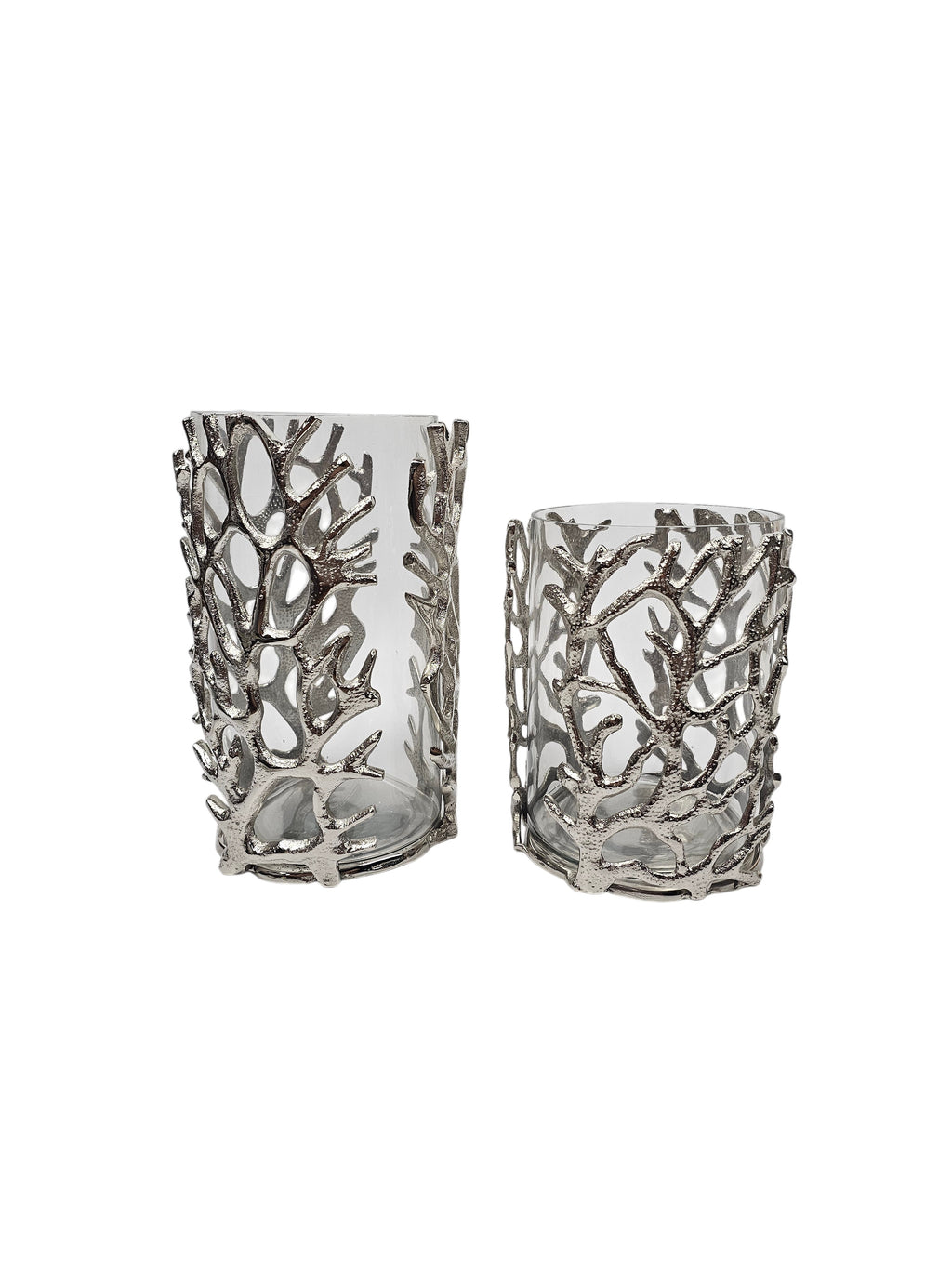 EHAIKA Sea Coral Flower Vase / Candle Holder With Glass Insert (Set of 2) - Aluminium Tabletop Decoration