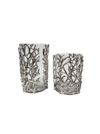 EHAIKA Sea Coral Flower Vase / Candle Holder With Glass Insert (Set of 2) - Aluminium Tabletop Decoration