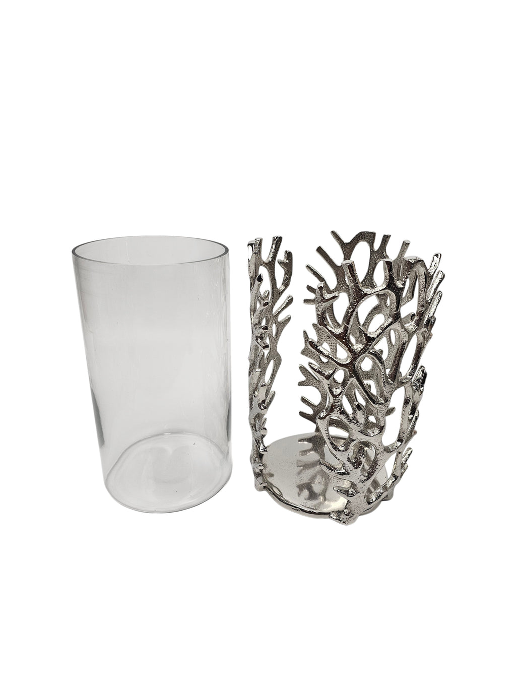 EHAIKA Sea Coral Flower Vase / Candle Holder With Glass Insert (Set of 2) - Aluminium Tabletop Decoration