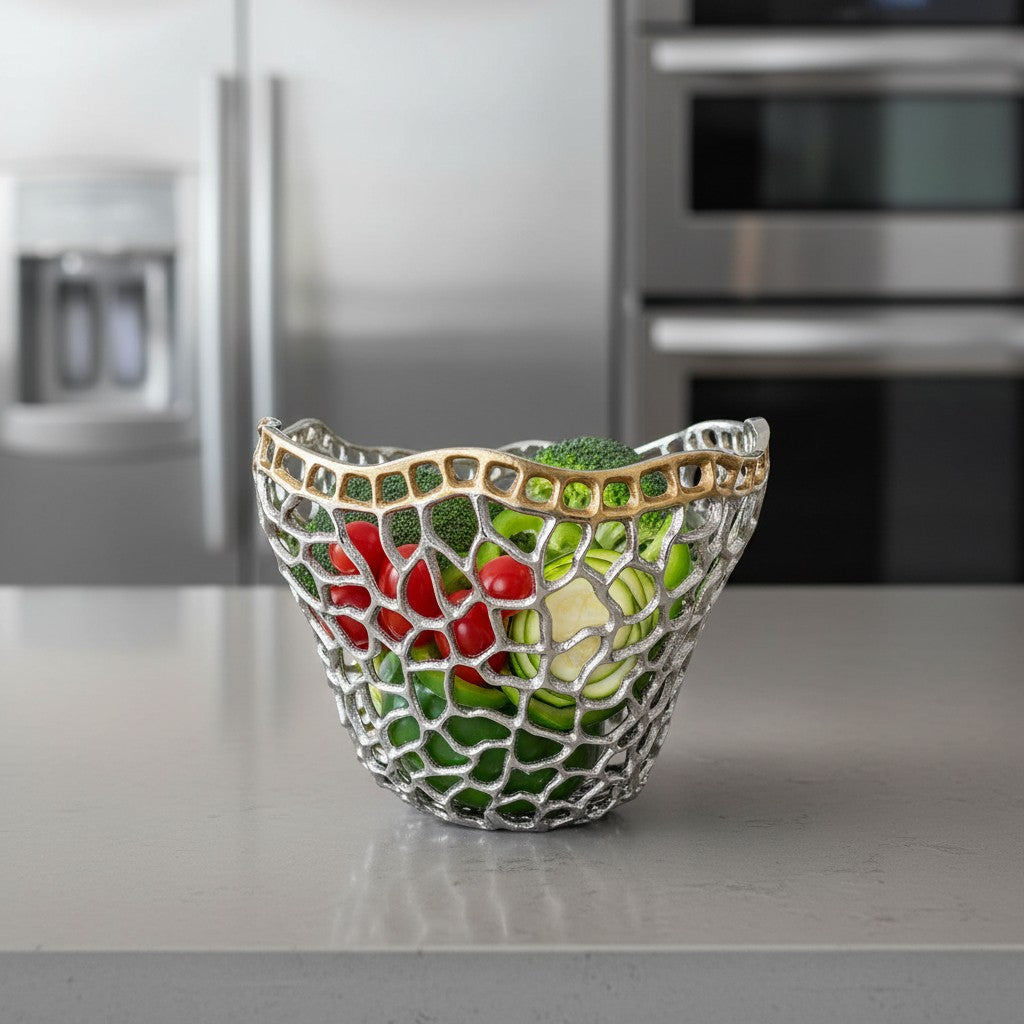 EHAIKA Sea Coral Fruits Basket Bowl (Large) - Aluminium Decorative Dinning Tableware