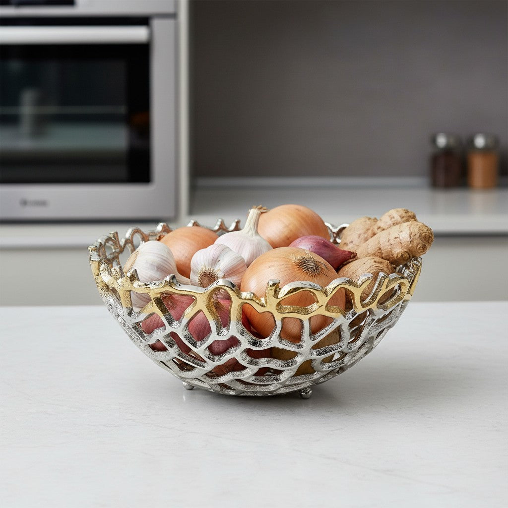 EHAIKA Sea Coral Fruits Basket Bowl (Medium) - Aluminium Decorative Dinning Tableware
