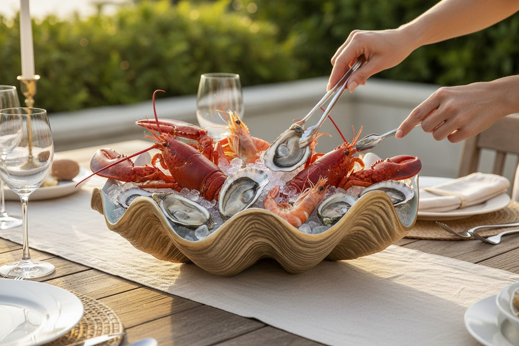 EHAIKA Seashell fruits Bowl / Sashimi Platter Server - Aluminium Decorative Home Dinning Tableware Sea Shell