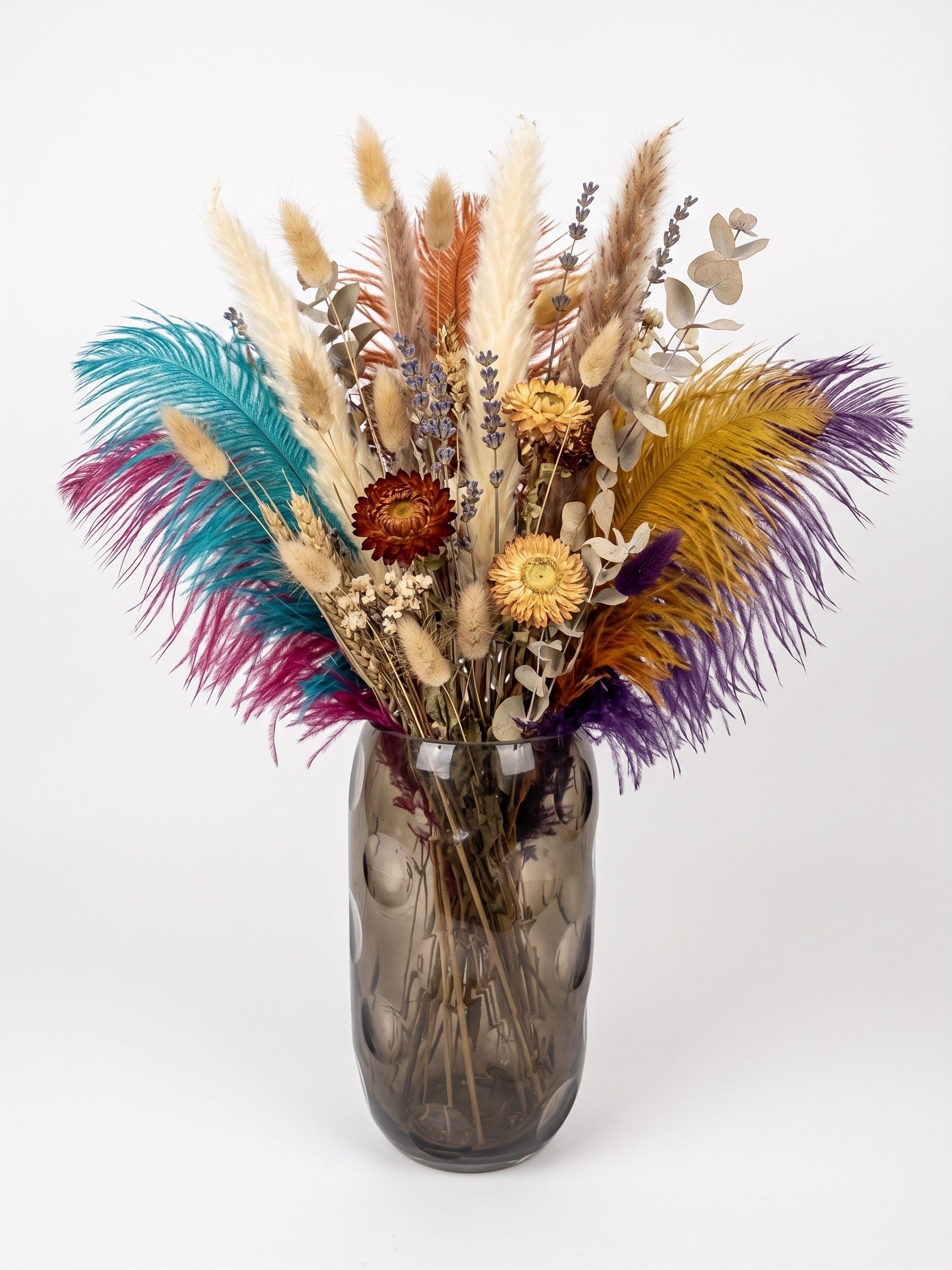 EHAIKA Tall Glass Flower Vase With Moon Cut Patterned, Large Opening Designed - Black Colour