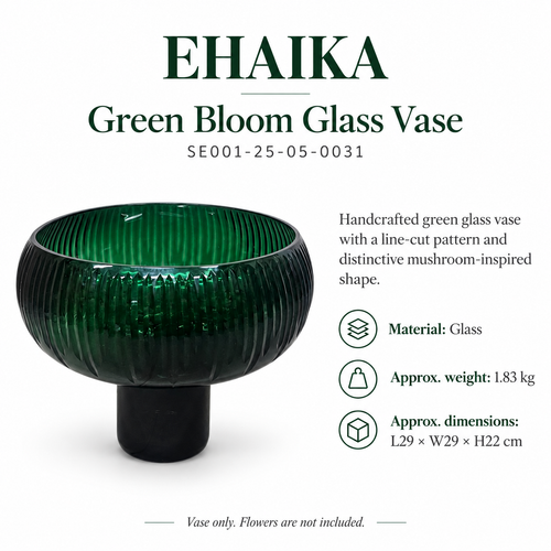 EHAIKA Green Bloom Glass Vase Gift - India Mouth-blown Handmade