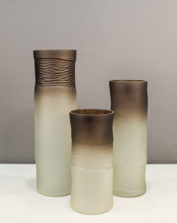 EHAIKA Elegant Dual-Tone Brown Glass Vase, Large Opening  – Modern Tabletop Home Décor