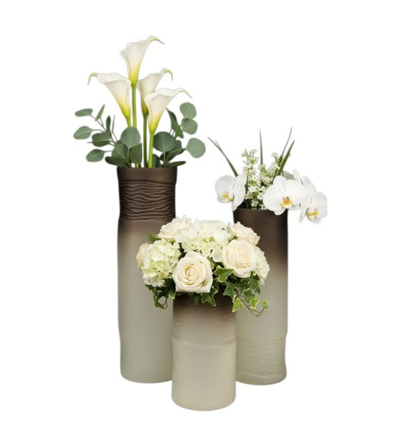 EHAIKA Elegant Dual-Tone Brown Glass Vase, Large Opening  – Modern Tabletop Home Décor