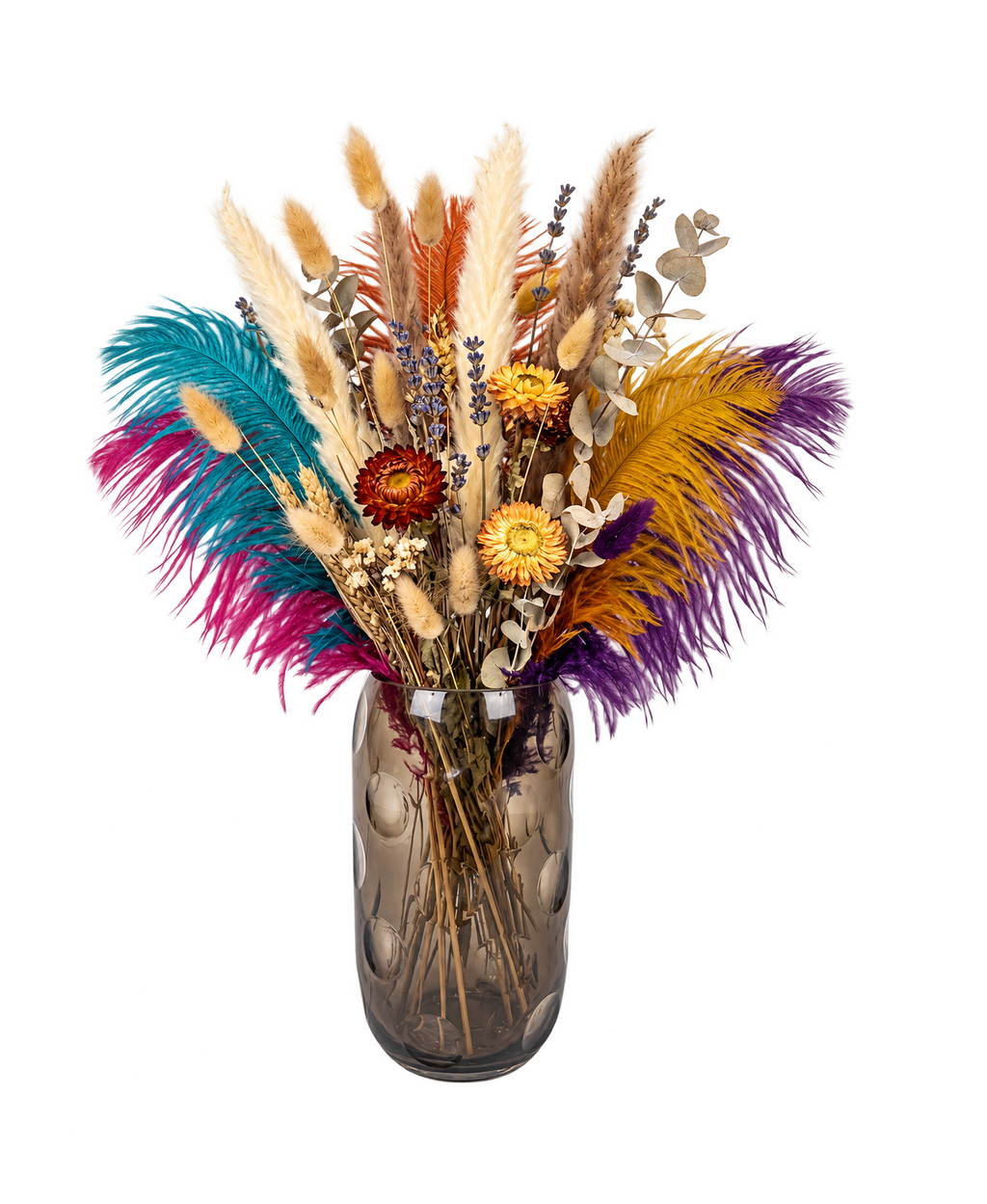 EHAIKA Designer Glass Flower Vase, Moon Cut Patterned, Large Opening, Smoky Brown Colour