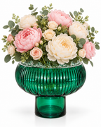 EHAIKA Large Opening Designer Glass Flower Vase, Handmade Line Cut Patterned - Round Shaped