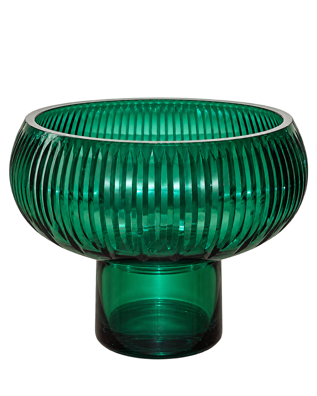 EHAIKA Large Opening Designer Glass Flower Vase, Handmade Line Cut Patterned - Round Shaped