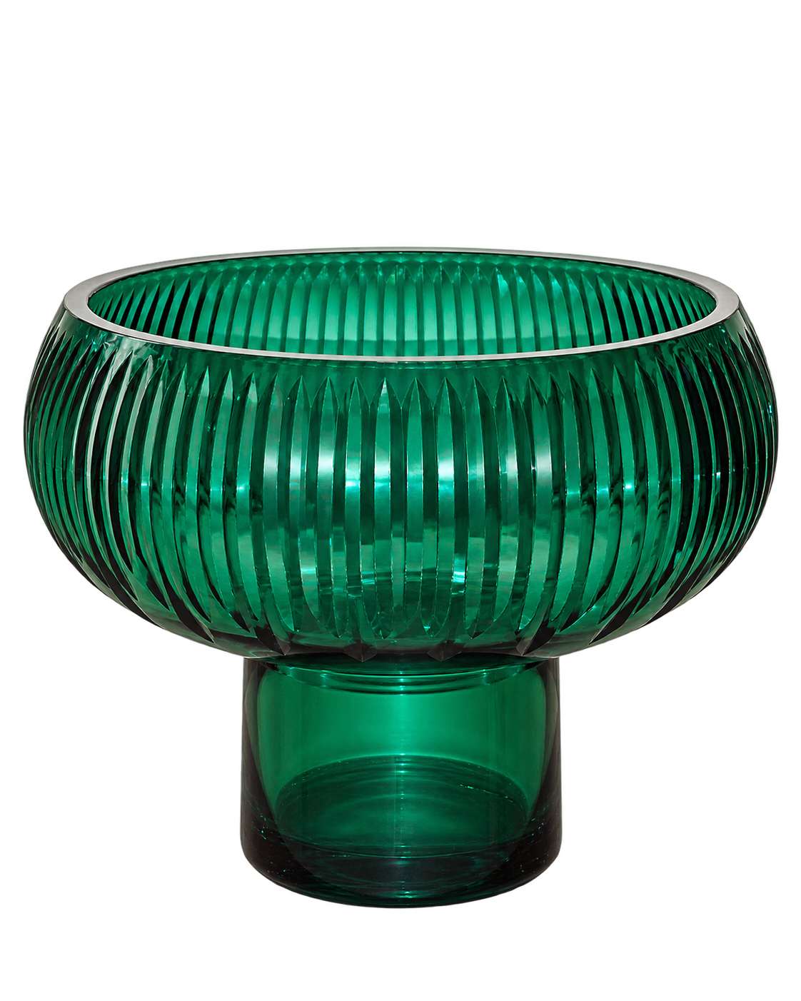 EHAIKA Large Opening Designer Glass Flower Vase, Handmade Line Cut Patterned - Round Shaped