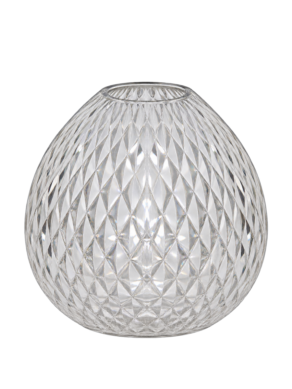 EHAIKA Designer Clear Glass Flower Vase, Handmade Diamond Cut Patterned - Round Shaped