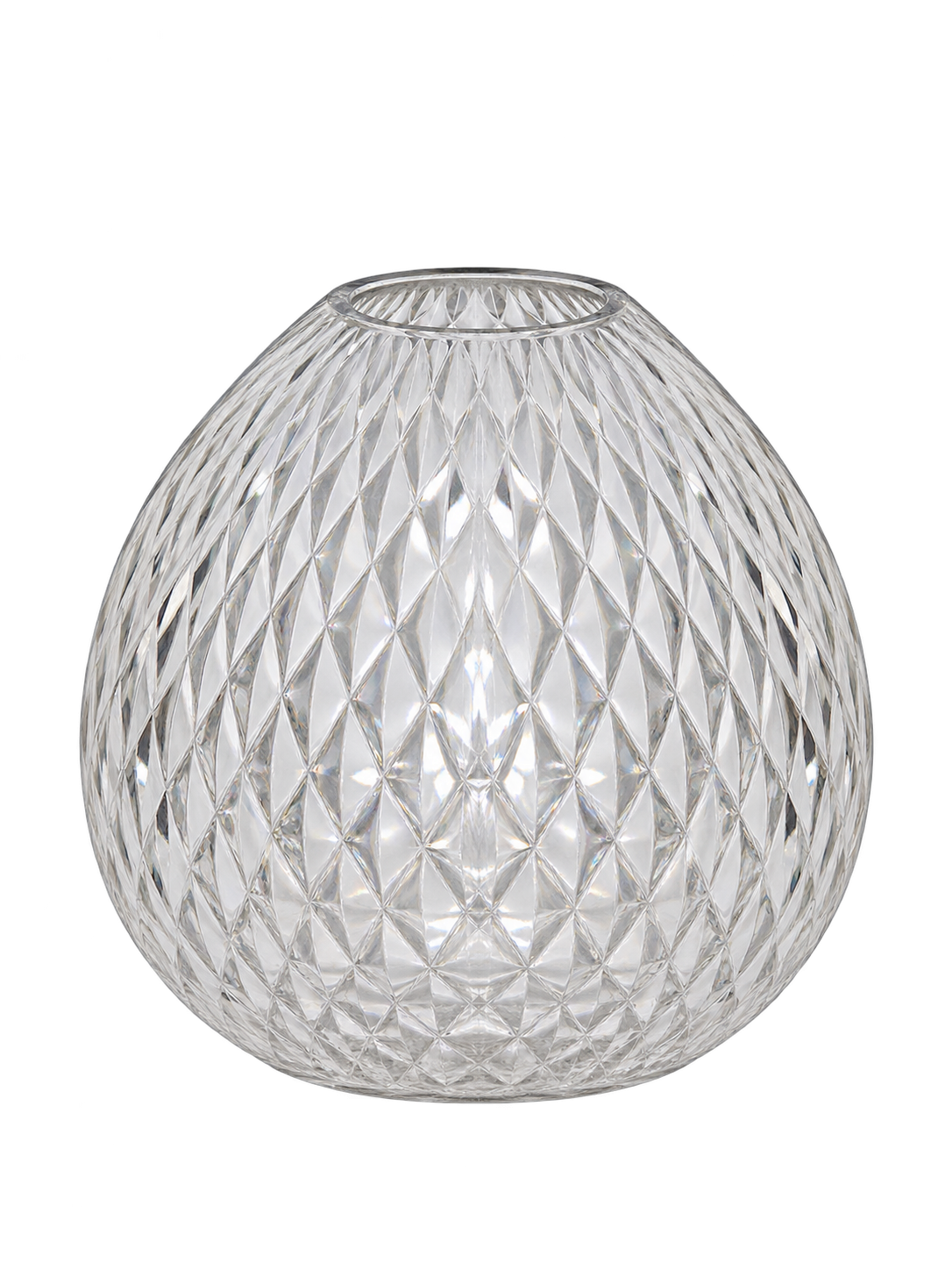 EHAIKA Designer Clear Glass Flower Vase, Handmade Diamond Cut Patterned - Round Shaped