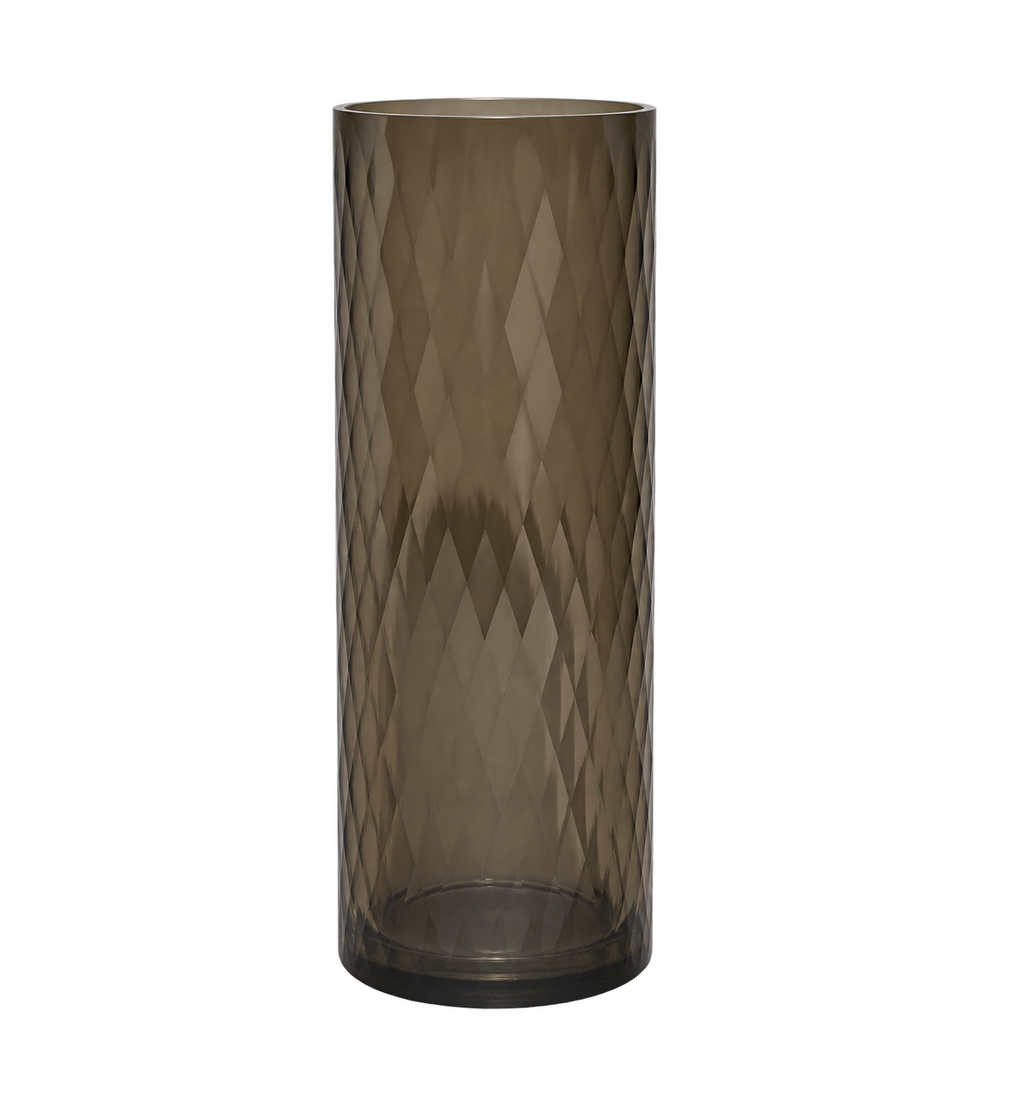 EHAIKA Designer Desk Top Glass Flower Vase, Handmade Honeycomb Cut Patterned - Cylinder Shaped