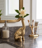 EHAIKA Golden Elephant Bud Vase (Small) Aluminium Sculpture - Single Flower Home Office Table-top Display Decoration