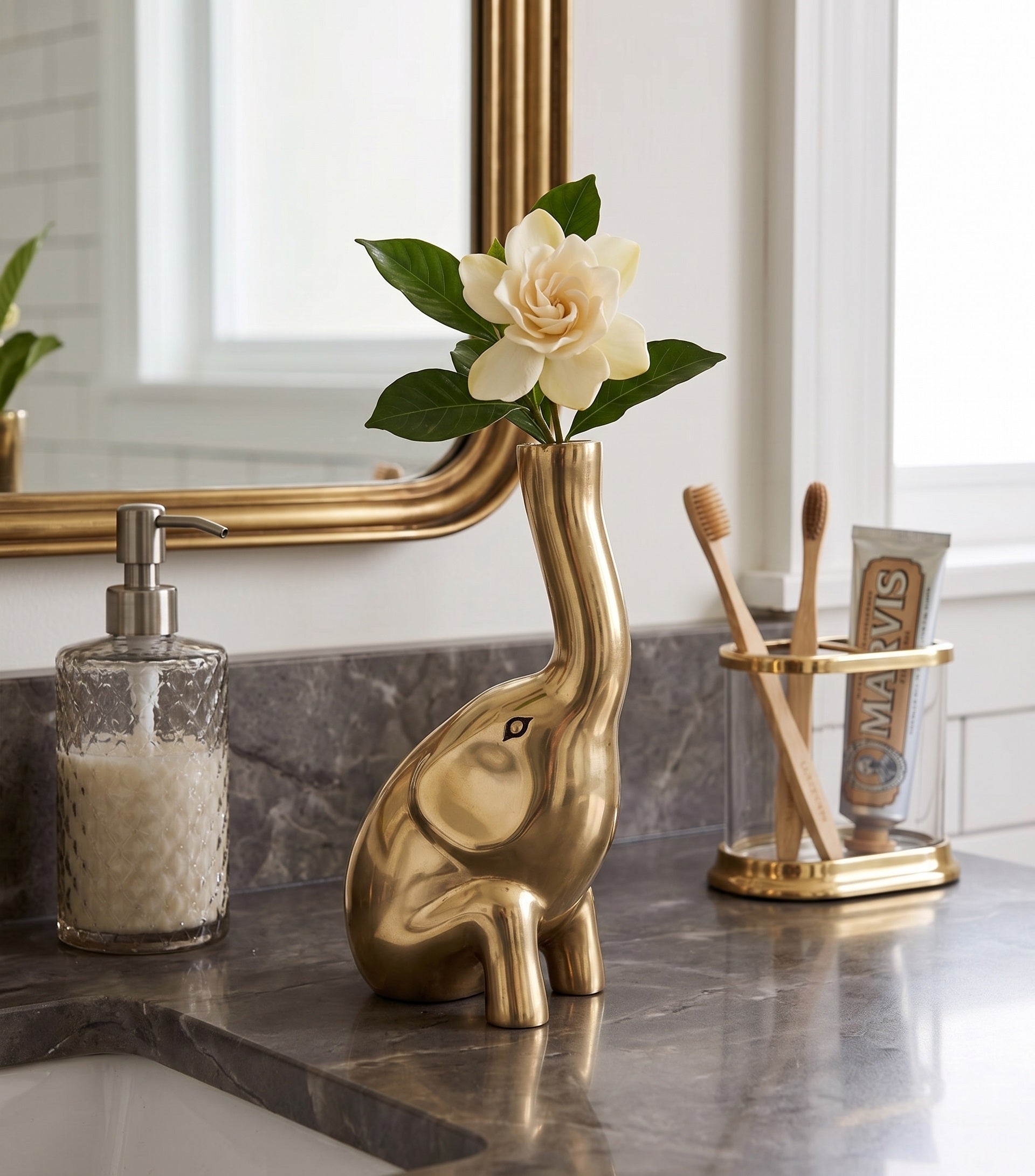 EHAIKA Golden Elephant Bud Vase (Small) Aluminium Sculpture - Single Flower Home Office Table-top Display Decoration