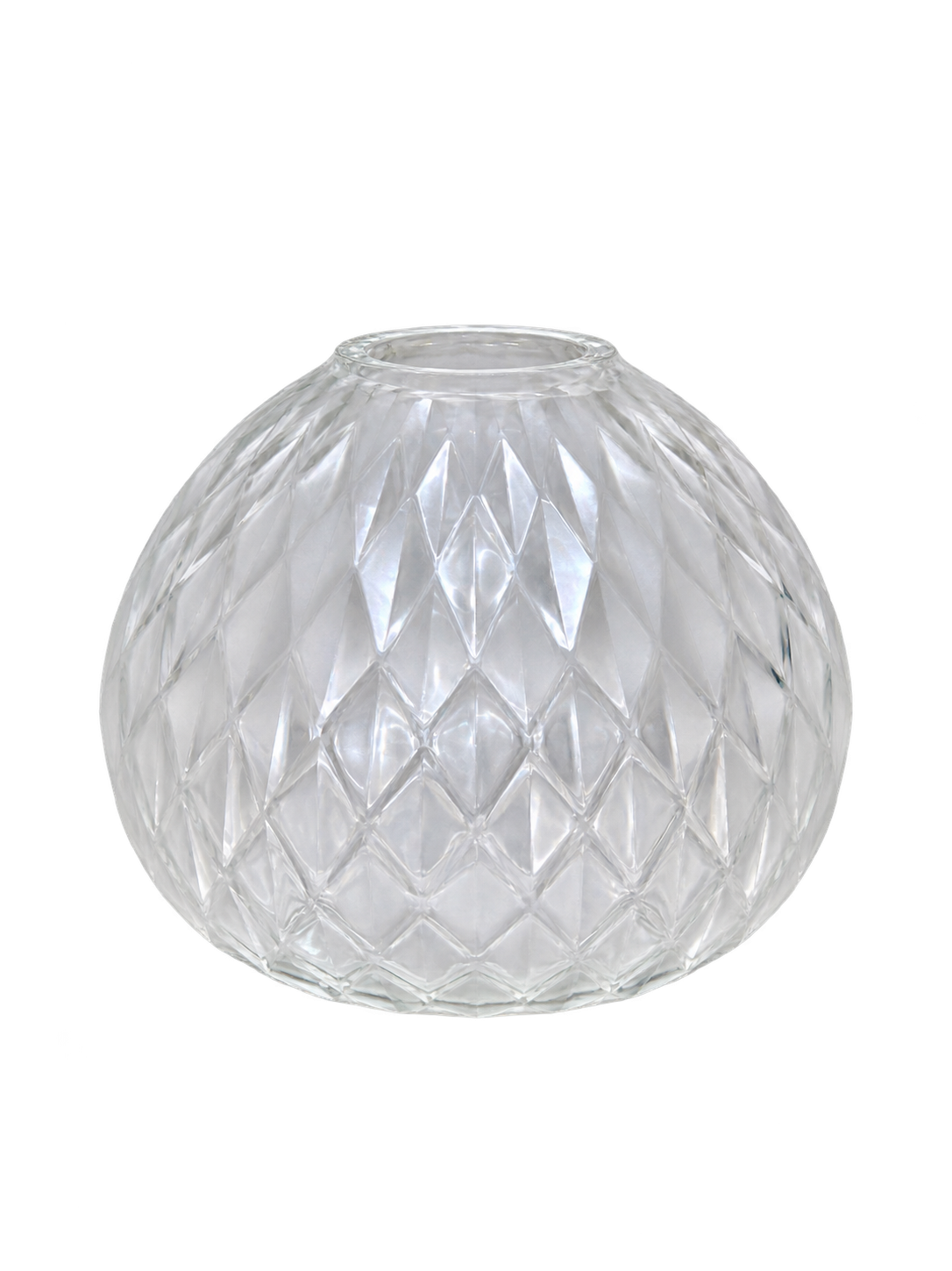 EHAIKA Small Table-top Clear Glass Flower Vase, Handmade Diamond Cut Patterned - Round Shaped
