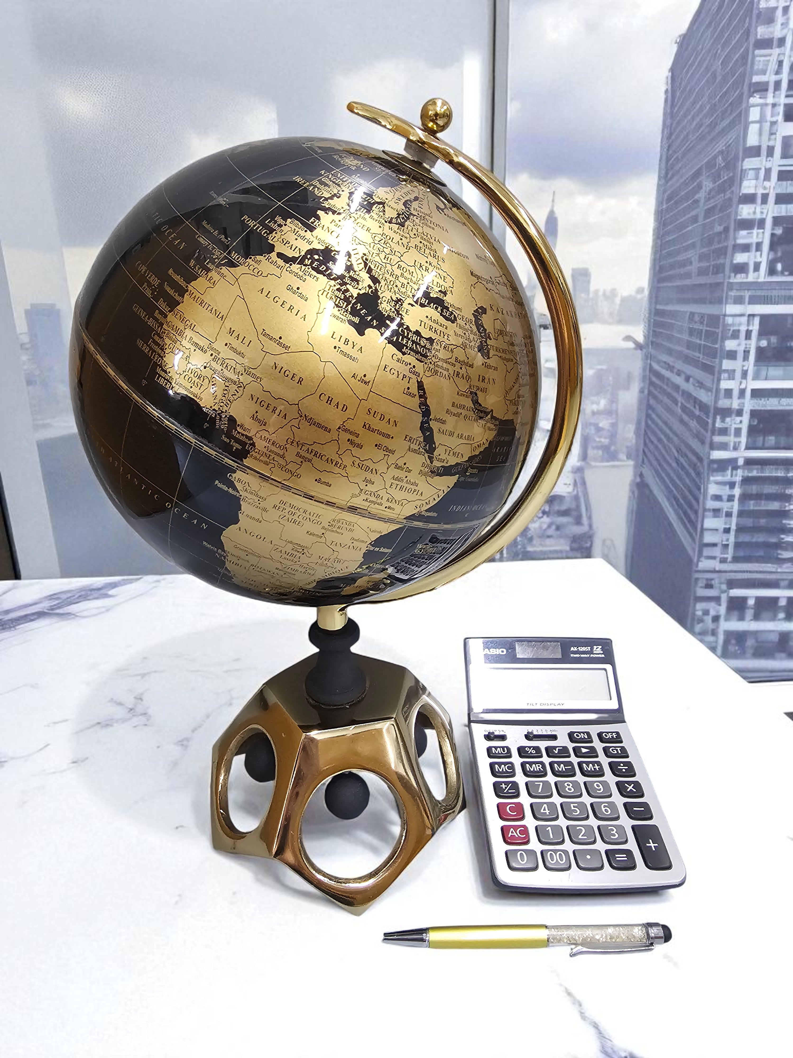 50% off - EHAIKA Classical Golden Stand Table Top World Globe, Durable Metal Decorative Stand