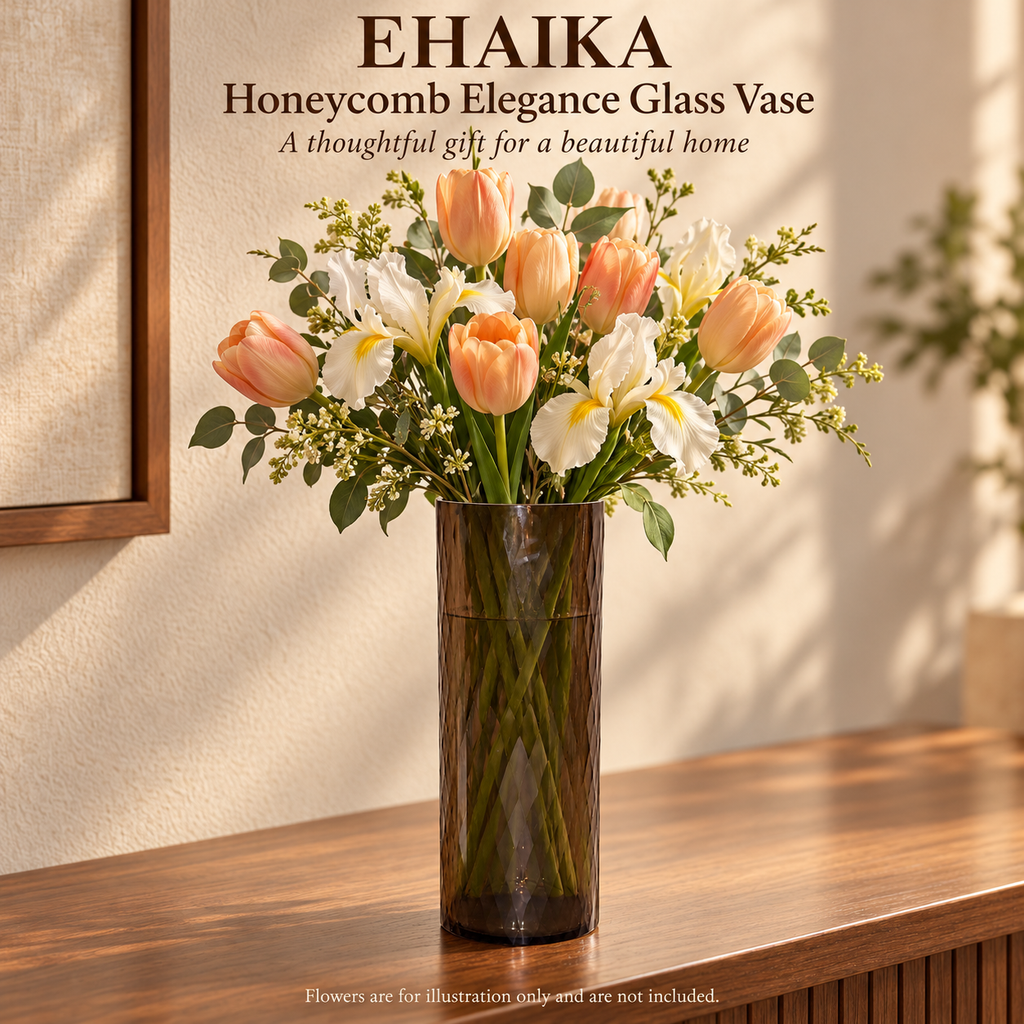 EHAIKA Honeycomb Elegance Glass Vase - India Mouth-blown Handmade