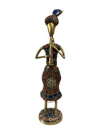 Beautiful divine ancient musician various musical instruments brass with colour stone sculpture showpieces 2pcs set