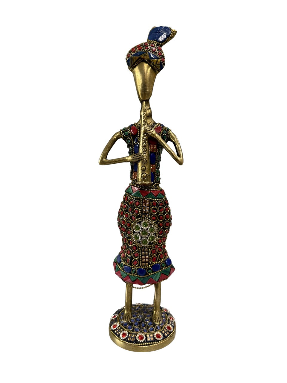 Beautiful divine ancient musician various musical instruments brass with colour stone sculpture showpieces 2pcs set