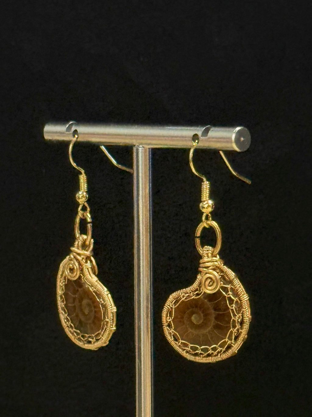 Natural Ammonite Beautiful Lady Earrings, Copper Wire, One-of-a-kind Handmade Masterpiece