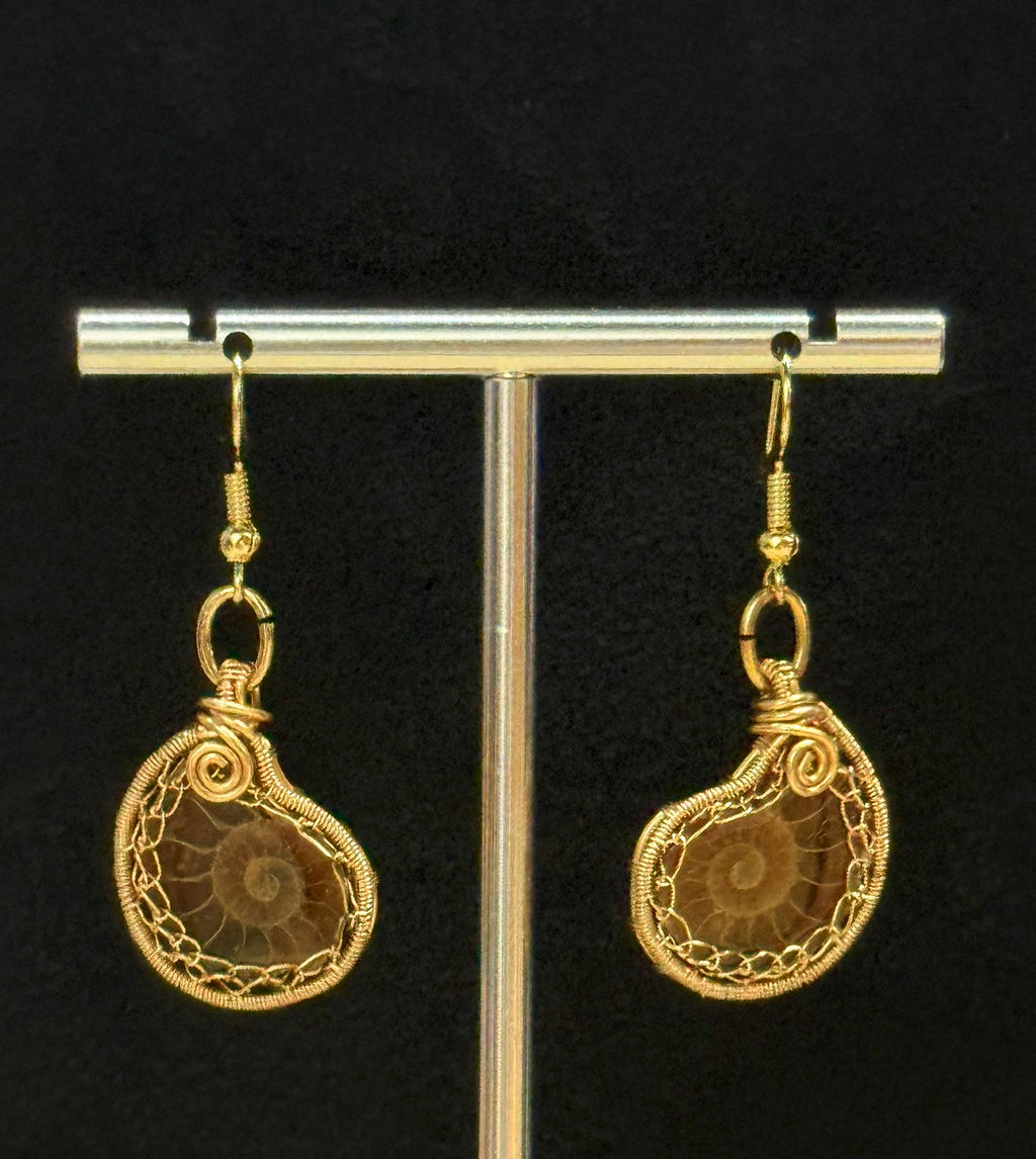 Natural Ammonite Beautiful Lady Earrings, Copper Wire, One-of-a-kind Handmade Masterpiece