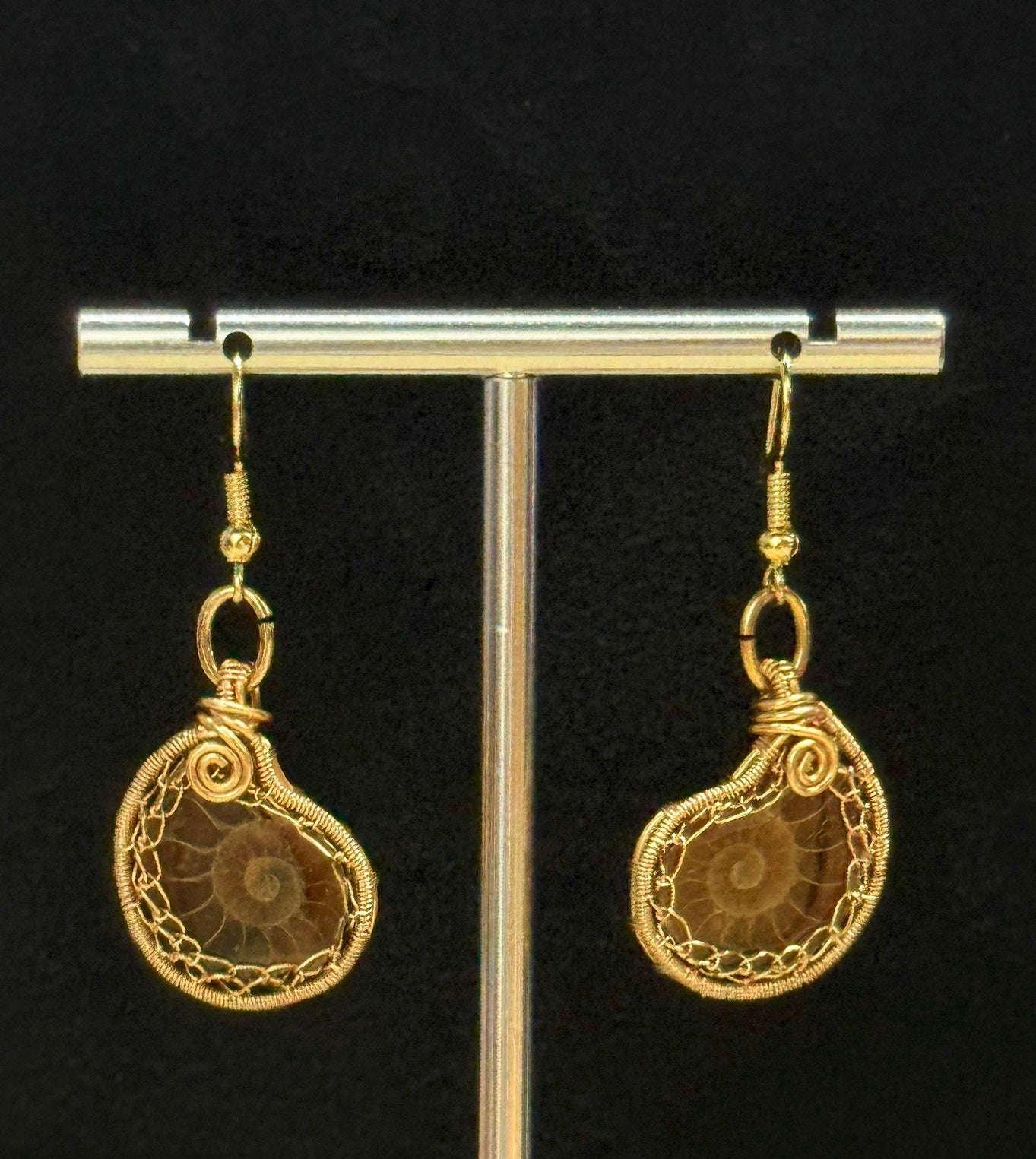 Natural Ammonite Beautiful Lady Earrings, Copper Wire, One-of-a-kind Handmade Masterpiece