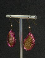 Genuine Ammonite Woman Drop Earrings, Pink Copper Wire, Handmade Artisan Jewellery