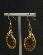 Authentic Ammonite Woman Dangling Drop Earrings, Rose Color Copper Artisan Hand Crafted Jewelry