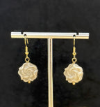 Genuine Rose Carved On Natural Fossil Coral Woman Drop Dangle Earrings, Handmade Artisan Jewellery