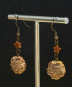 Authentic Fossilized Coral Rose Carved Woman Drop Dangle Earrings With Star, Handmade Artisan Jewellery