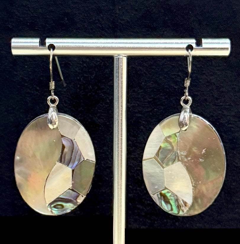 Genuine Beautiful Multicolor Abalone Shell Woman Earrings, Handmade Artisan Jewellery, Oval Shaped