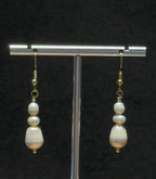 Genuine Freshwater White Pearl Stacked Gangle Hook Earrings, Handmade One-of-a-kind Jewellery