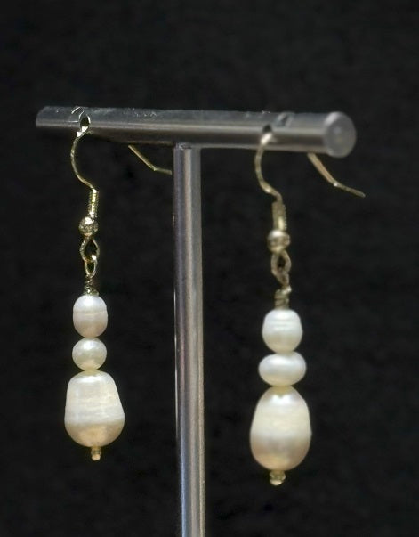 Genuine Freshwater White Pearl Stacked Gangle Hook Earrings, Handmade One-of-a-kind Jewellery