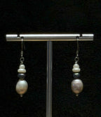 Genuine Freshwater Pearl Stacked Design Earrings, Blue Color Gangle Hook Earrings, Handmade One-of-a-kind Jewellery