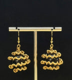 Authentic Obsidian Rock Stone Dragon Egg Dangling Earrings, Golden Copper Wire, Handmade Artisan Jewellery