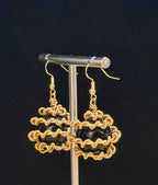 Authentic Obsidian Rock Stone Dragon Egg Dangling Earrings, Golden Copper Wire, Handmade Artisan Jewellery