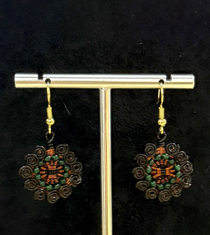 Beautiful Black Green Copper Earrings, Drop Dangle Handmade Artisan Jewellery