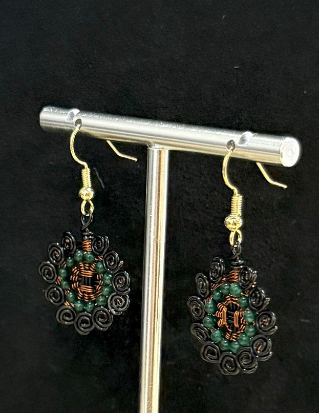 Beautiful Black Green Copper Earrings, Drop Dangle Handmade Artisan Jewellery