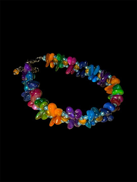 Genuine Natural Crystal Bracelet, Multicolored Shells, One-of-a-kind Handmade Bangle
