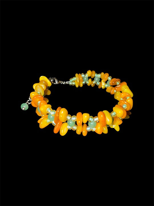 Authentic Natural Crystal Bracelet Yellow And Orange Colour Shells, One-of-a-kind handmade bangle