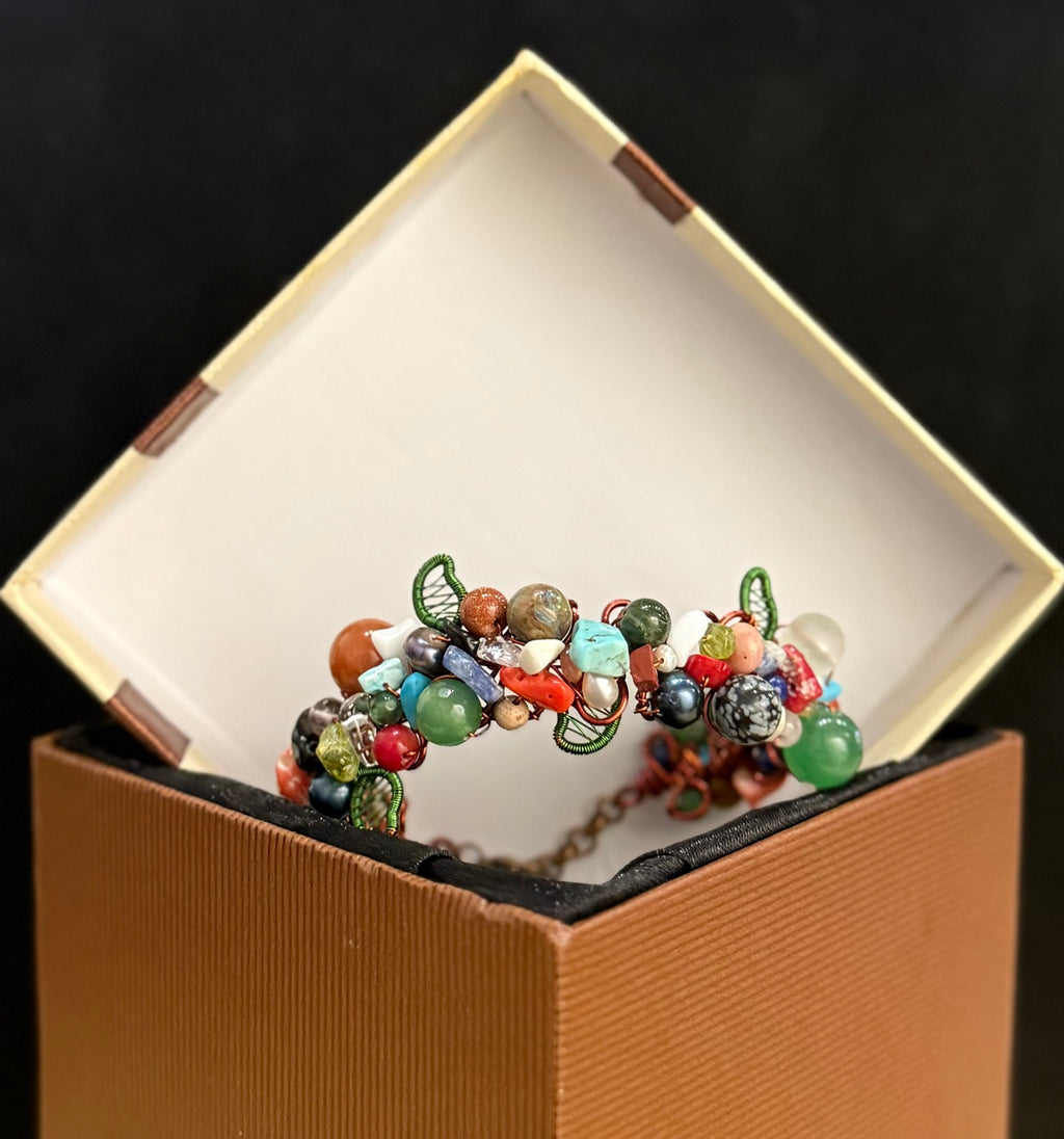 Authentic Natural Mixed Crystal Cuff Bracelet, Multicolored One-of-a-kind handmade bangle