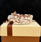 Authentic Natural Mixed Crystal Cuff Bracelet, Moonstone & Clear Quartz One-of-a-kind Handmade Bangle